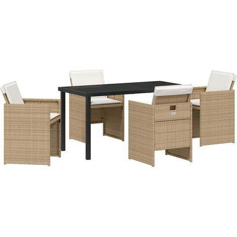 Ensemble de salle à manger pour jardin 5 pcs Mobilier de jardin Beige polyrotin (1/5)