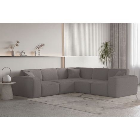 Ecksofa Designersofa CELES PREMIUM Stoff Ascot Bukla Taupe Seite Universal (1/2)