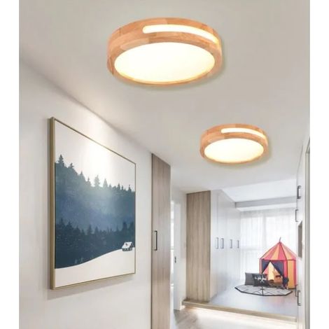 Yowei 2pcs Moderne Plafonnier LED,Plafonnier en Bois Rond Luminaire Naturelle Lampe de Plafonde Industriel pour Salon (1/4)
