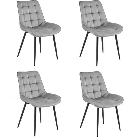 Chaise - Leobert - Bera - Velours Gris Clair/Pieds Noirs - 54 X 60 X 88 Cm - Lot De 4 (1/5)
