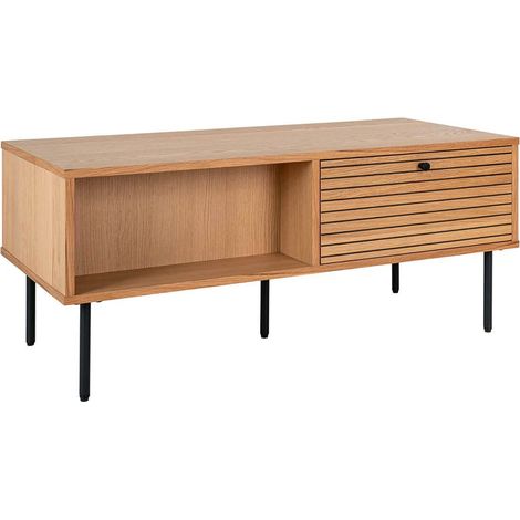 LOWAN - Table basse 2 Tiroirs Effet Tasseaux Teinté Chêne Clair (1/5)