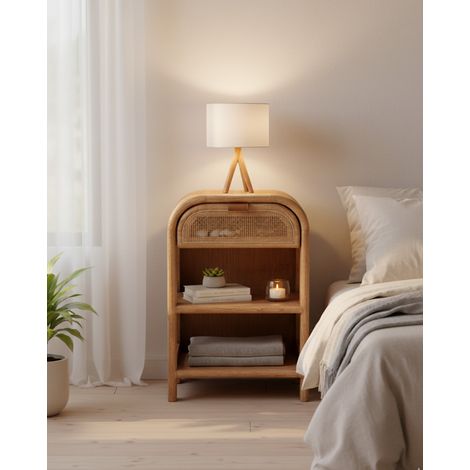 Tiraya - Table de chevet en bois et rotin naturel (1/5)