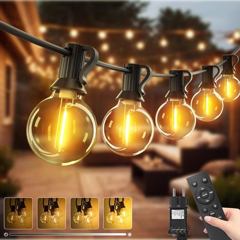 10M Guirlande Guinguette Exterieur Avec Télécommande, Dimmable G40 LED Guirlande Lumineuse Exterieure, Etanche Ampoule Lumiere Electrique pour Jardin Terrasse Balcon Pergola Fête, Blanc Chaud (1/5)