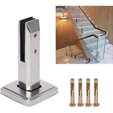 Gros Pince Verre d'escalier, Support Verre de Clôtures Piscine en Acier Inoxydable 304, Pince de Fixation Mur Clôtures Verre pour Main Courante,Balcon,Rampe d'Escalier,H200MM, Pour verre 10-16mm (1/5)