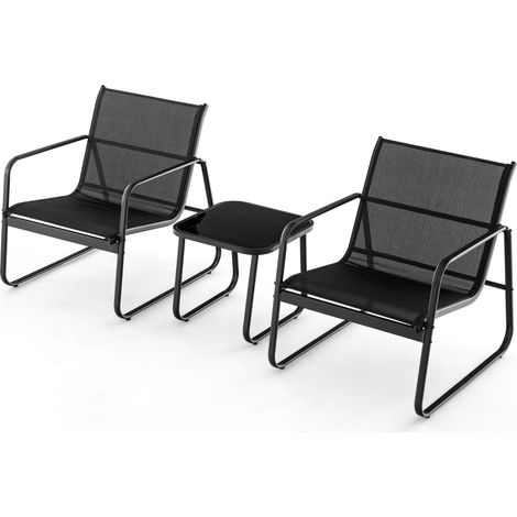 Set di 3 mobili da giardino in metallo 77 x 61 x 75 cm seduta ergonomica pratico tavolino in textilene nero 200013430