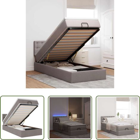 Rangement sous lit -  Lit ottoman avec matelas et LED taupe 90x200 cm tissu (1/5)