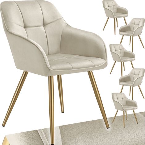 Lot 6 chaises de salle à manger avec aspect velours capitonné crème/or