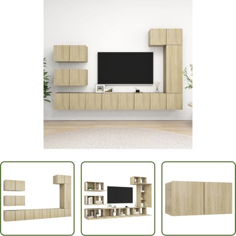 Meuble TV moderne - Ensemble de meubles TV 8 pcs Chêne sonoma Bois d'ingénierie (1/5)