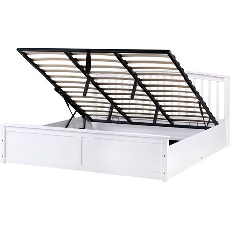 Ottoman Bed White Pine Wood EU Super King Size 6ft with Lift-Up Frame CLARBEC