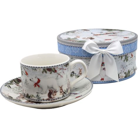 Tazza natalizia in porcellana da 120 ml con piattino in una confezione decorativa. (1/5)
