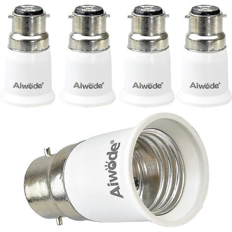Adaptateur de douille B22 vers E27, lot de 5 adaptateurs pour ampoules LED et halogènes, puissance max. 200 W, 0-250 V, résistant à la chaleur jusqu'à 120 °C. (1/4)