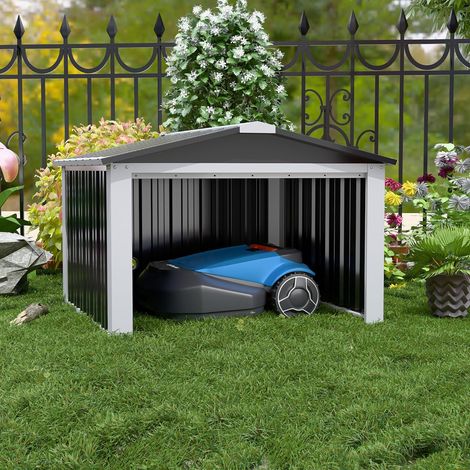 Garage en Métal pour Robot Tondeuse avec Toit à Pignon - H 62 cm x L 90,5 cm x P 88,8 cm - Abri de Jardin pour Tondeuses à Gazon, Auvent pour Broyeur, Chambre pour Animaux (1/5)