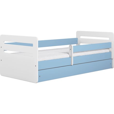 Lit enfant 80x140 cm avec tiroir et barrière amovible sans matelas bleu motif Tomi (1/5)