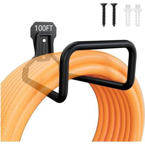 Support mural pour tuyau d'arrosage – Acier épaissi – Charge max 100 pi – Installation facile avec vis et ancres – Pour tuyaux extensibles (1/5)