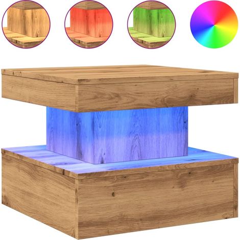 Mesa de centro de salón de diseño moderno con luces LED 50 x 50 x 40 cm madera de ingeniería DEC037611