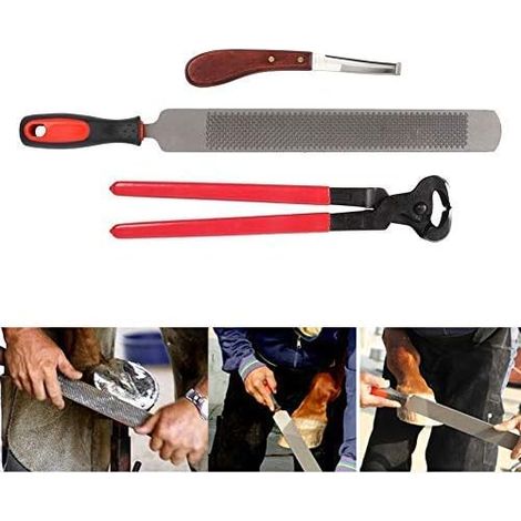 SJLERST Soins des Sabots pour Chevaux, Rappe Sabot Lime Equin Lime à Sabot Double Face avec Pince à Sonder Professionnels Couteau à Sabot (1/5)