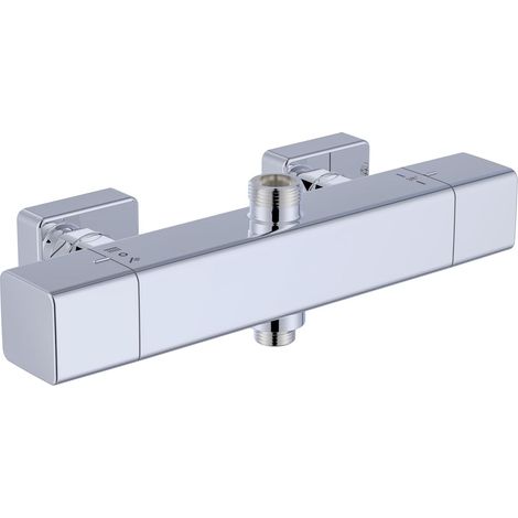 Mitigeur Douche Thermostatique 2 Sorties, Chromé Mural Carrée