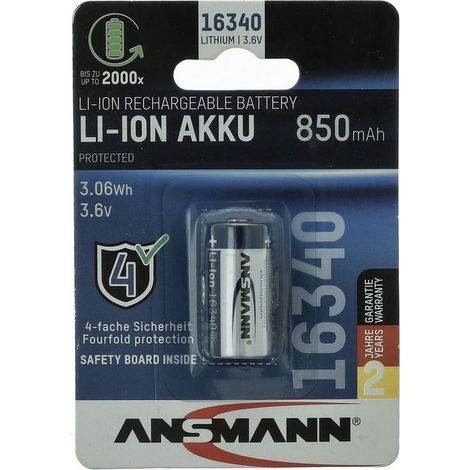 Batterie lithium-ion spéciale 16340 avec 3,6V et 850mAh (1/2)
