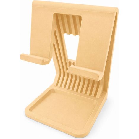 Soporte beige para tablet iPad, soporte de escritorio con paso de cables. (1/3)