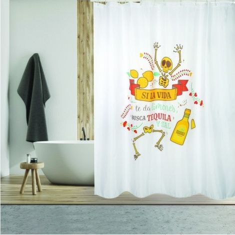 Cortina de ducha Poliéster TEQUILA 180x200cm CALIDAD PREMIUM Multicolor - Anillas incluidas MSV (1/4)