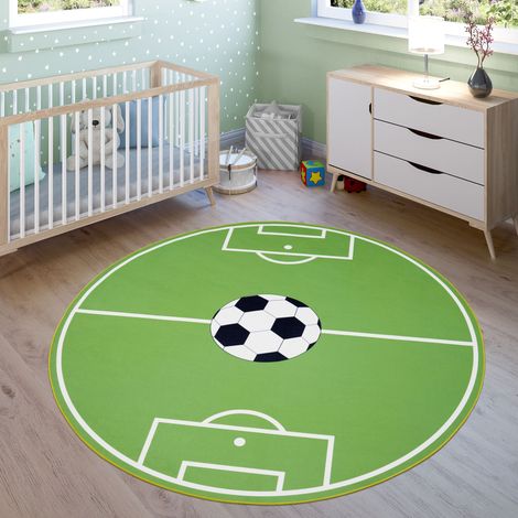 Paco Home Tappeto da gioco per la cameretta dei bambini con design del gioco del calcio, in verde Ø 160 cm tondo