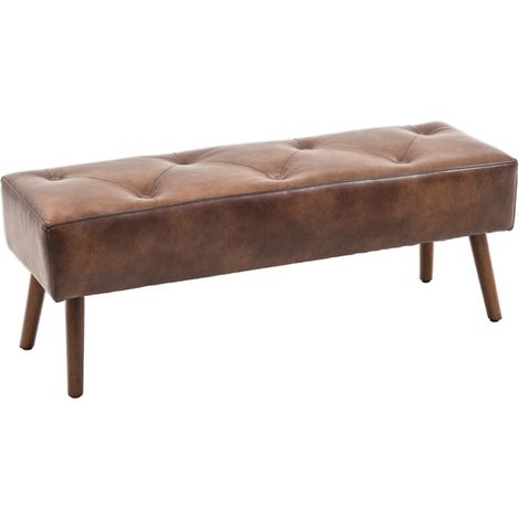 Banc bout de lit banquette capitonnée style vintage 114 x 38 x 42 cm piètement bois revêtement marron effet vieilli (1/3)