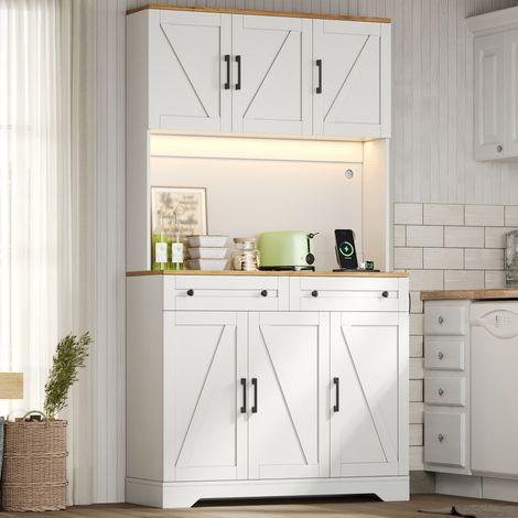 Hoher Buffetschrank 100x40x180 cm aus MDF in Weiß/Holzoptik, LED und Steckdosen – MEUBLIV (1/5)