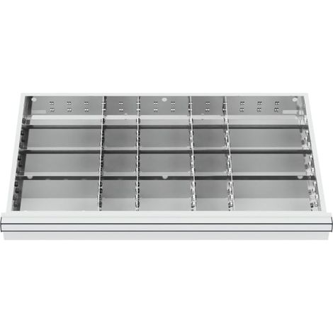 Compartimentage de tiroir STIER, séparations en métal, BLH 150/175 mm, dimensions intérieures 800x450 mm, 20 casiers