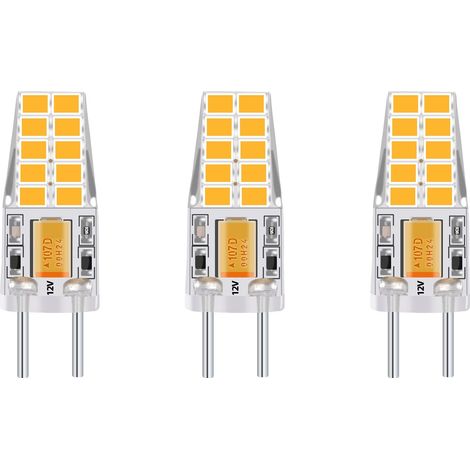 3-PCS 3W 12V G6.35 LED Ampoule Culot T3 / T4 / T5 G6.35 / GY6.35 Base Blanc chaud 3000K Remplacement de 30W Ampoule Halogène pour l’Éclairage Sous-Cabinet Lumière Lampe de Bureau [Classe énergétique F (1/5)
