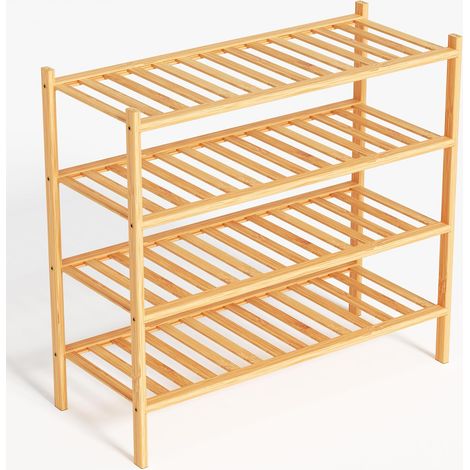 Étagère à chaussures en bambou, étagère à chaussures à 4 niveaux, 68 x 28 x 64 cm, extensible, empilable, armoire à chaussures en bois, étagère pour salon ou couloir (bambou) (1/5)