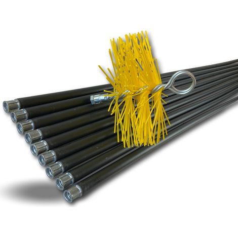 Kibros – Kit ramonage classique conduit gainé hérisson synthétique 9 cannes 1,4m Ø 250 mm – Longueur totale 12,6m – Flexible pour coudes légers