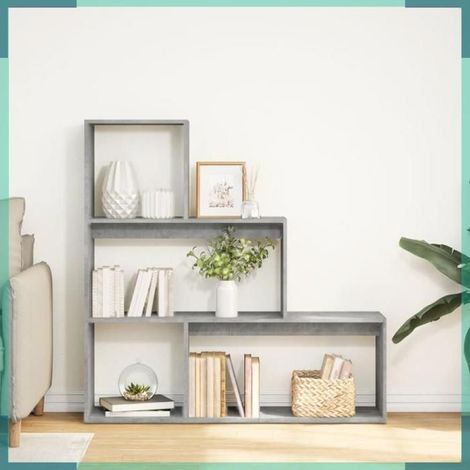 857988 étagère séparatrice de pièce 3 niveaux gris béton 123x29x123 cm (1/5)