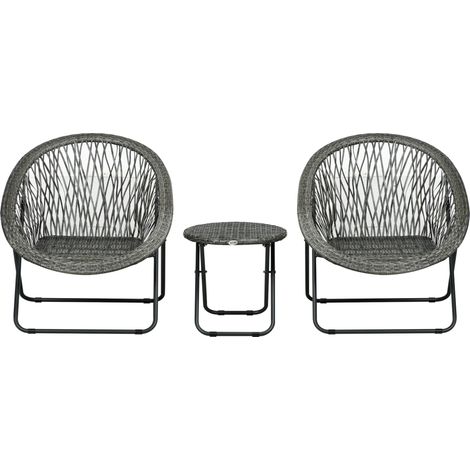 Ensemble de jardin pliant 3 pièces en acier gris avec table basse et 2 fauteuils en résine tressée pour balcon et terrasse (1/5)