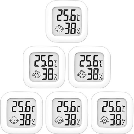 Lote de 6 termohigrómetros de interior de alta precisión - de 10 °C a 70 °C - para habitación de bebé, salón, oficina e invernadero (1/5)