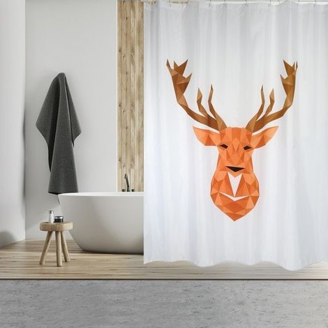 CIERVO Cortina de Ducha de Poliéster 180x200cm CALIDAD PREMIUM Marrón y Blanco MSV