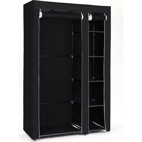 Armoire en tissu non-tissé, Placard pliable, Vestiaire, avec tringle, étagères, housse en tissu, pour chambre, dressing, 110 x 45 x 175 cm, Noir (1/4)