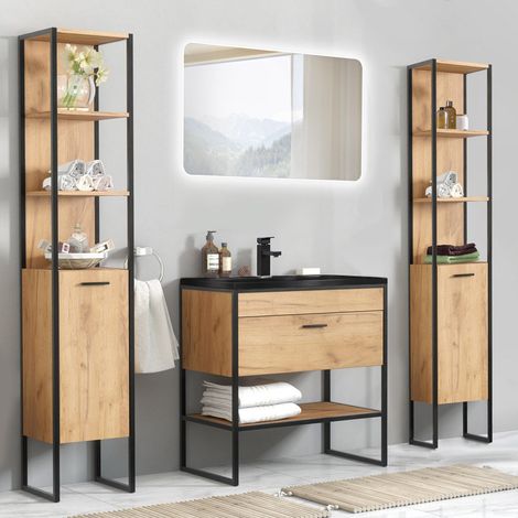 Badmöbel Set MANHATTAN-56 5-teilig in Industrie-DesignGold Craft Oak-Eiche B/H/T 190/185/46cm (1/5)