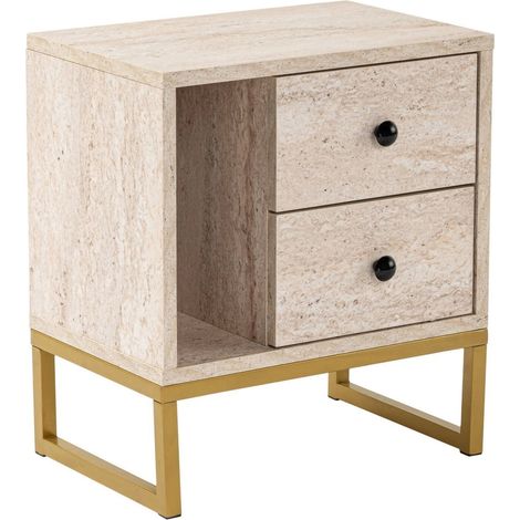 Comodino Predazzo, Comò basso, mesa de centro\ da notte, Mensola da letto, 45x30 h50 cm, Beige e oro\