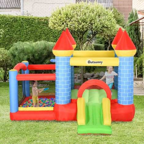 Castillo hinchable Outsunny para niños con cama elástica, tobogán, soplador de 350 W y bolsa de transporte incluidos, para hasta 3 niños, dimensiones 280 cm de largo x 260 cm de ancho x 210 cm de alto