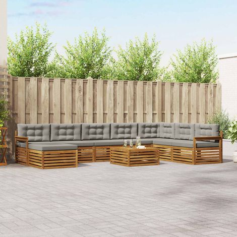 Outdoor-Sofagarnitur mit Kissen 9 pcs Natürlich und Hellgrau