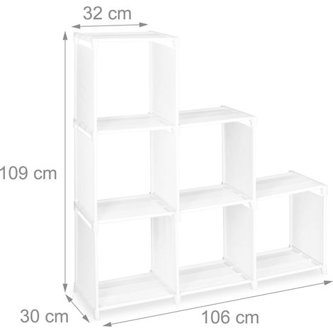 Scaffale a scala modulare 6 scomparti pratico portaoggetti soggiorno 120 x 30 x 100 cm in tessuto bianco 130005223