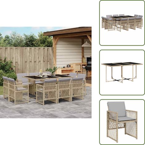 Ratán sintético - vidaXL Set comedor de jardín 11 pzas con cojines ratán sintético beige - Cojines para sillas
