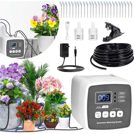 Arrosage Automatique interieur,Kit Arrosage Automatique,Systeme Arrosage automatique avec 15M Tuyau,kit d'arrosage goutte à goutte Arrosage des plantes d'intérieur pour 20 plantes en pot (1/5)