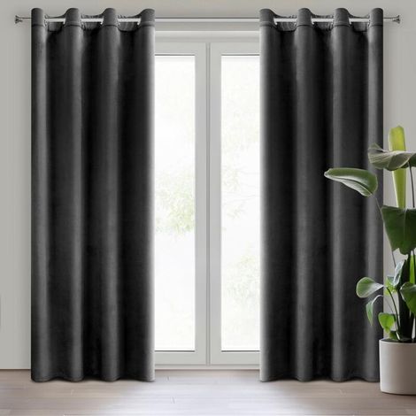 Eurofirany ROSA Tenda in Velluto con Occhielli - 1 Unità, Soffice, Pannello, Drappo Classico, Glamour, Elegante, Soggiorno, Camera da Letto, 290 g/m2, 140x250 cm, Nero (1/5)