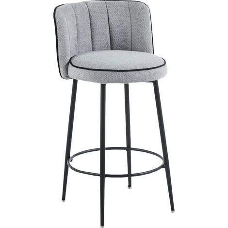Lot 2 Tabourets de Bar Cathy Gris Pieds Métal Noir