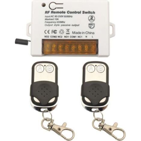 Interruttore di controllo remoto a relè wireless RF a 2 canali da 433 MHz, alimentazione CA 220 V 230 V 10 A, ricevitore relè con 2 trasmettitori a telecomando, terminale di cablaggio di grandi dimens (1/5)