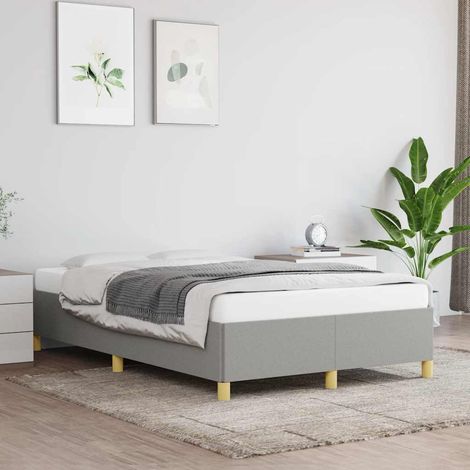 Cadre de lit 120 x 190 cm en tissu gris clair avec lattes et pieds de soutien, sans matelas, 21.53kg - PANGIVO (1/5)