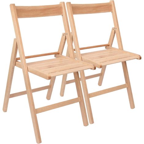 2X Naturel Bois de Hêtre Chaise Pliantes - Pliable Intérieur Maison Bureau Bureau d'Ordinateur Cuisine Table à Manger Siège en Bois Set (1/5)