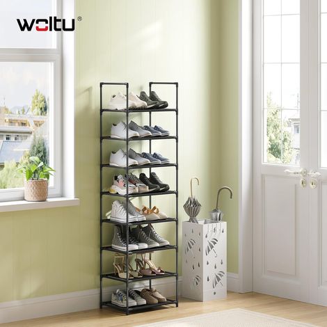 WOLTU Scarpiera Ripiani Stoccaggio 8 livelli Fai da te Stabile struttura in metallo, 41x28x140cm,Nero (1/5)