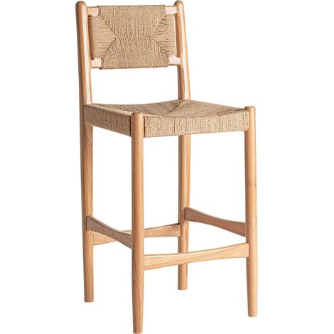 Tabouret Agia en teka et chanvre marron design - Marron teka naturel avec assise chanvre (1/5)
